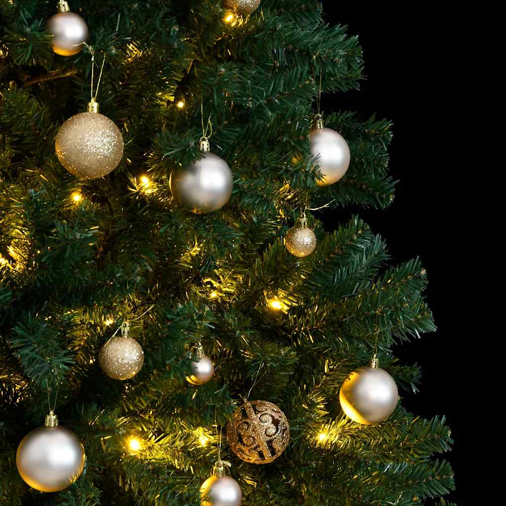 kunstigt juletræ 300 LED'er og kuglesæt hængslet 240 cm