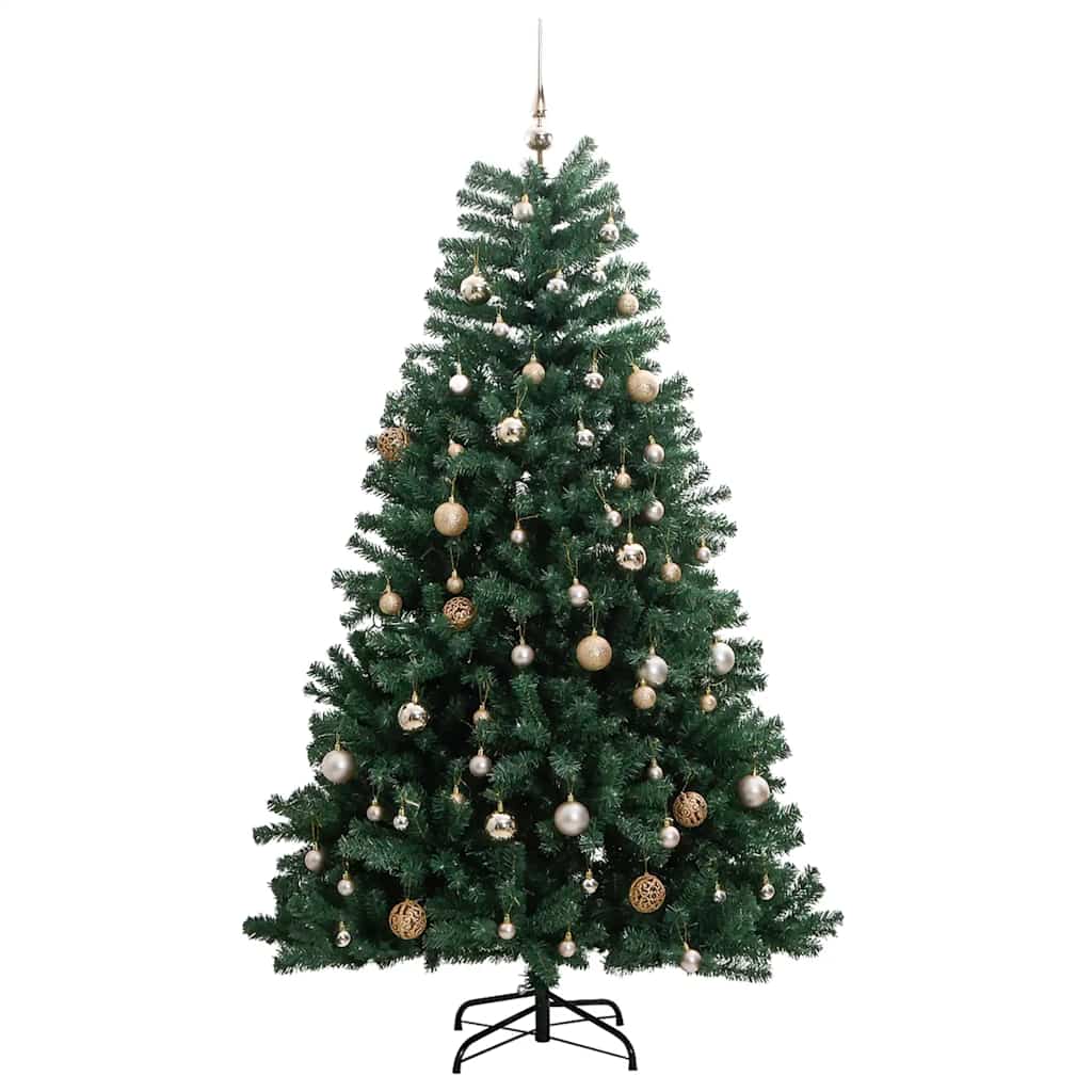 kunstigt juletræ 300 LED'er og kuglesæt hængslet 240 cm