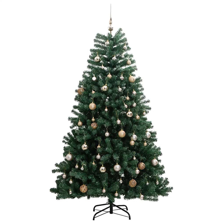 kunstigt juletræ 300 LED'er og kuglesæt hængslet 240 cm