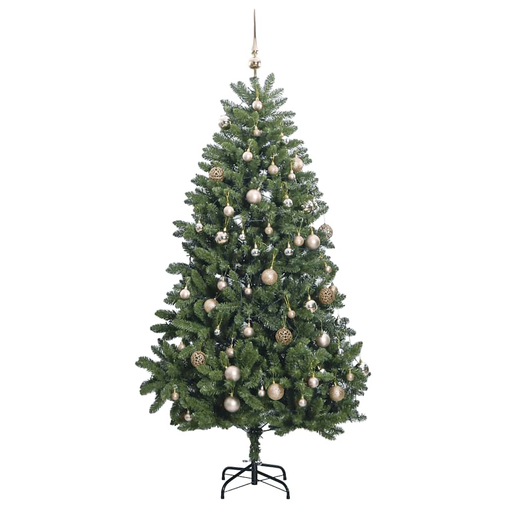 kunstigt juletræ 300 LED'er og kuglesæt hængslet 270 cm