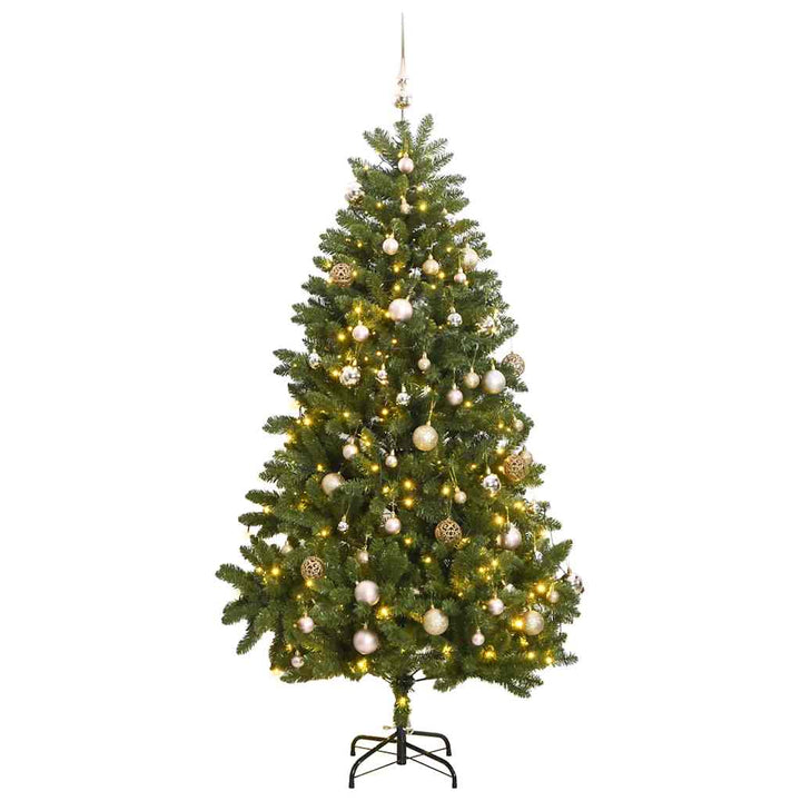 kunstigt juletræ 300 LED'er og kuglesæt hængslet 300 cm