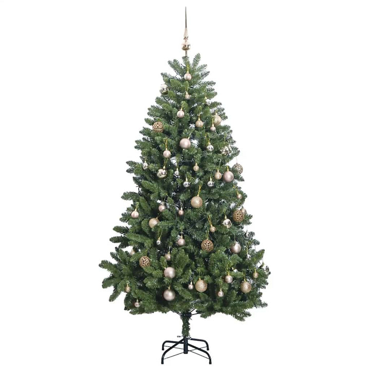 kunstigt juletræ 300 LED'er og kuglesæt hængslet 300 cm