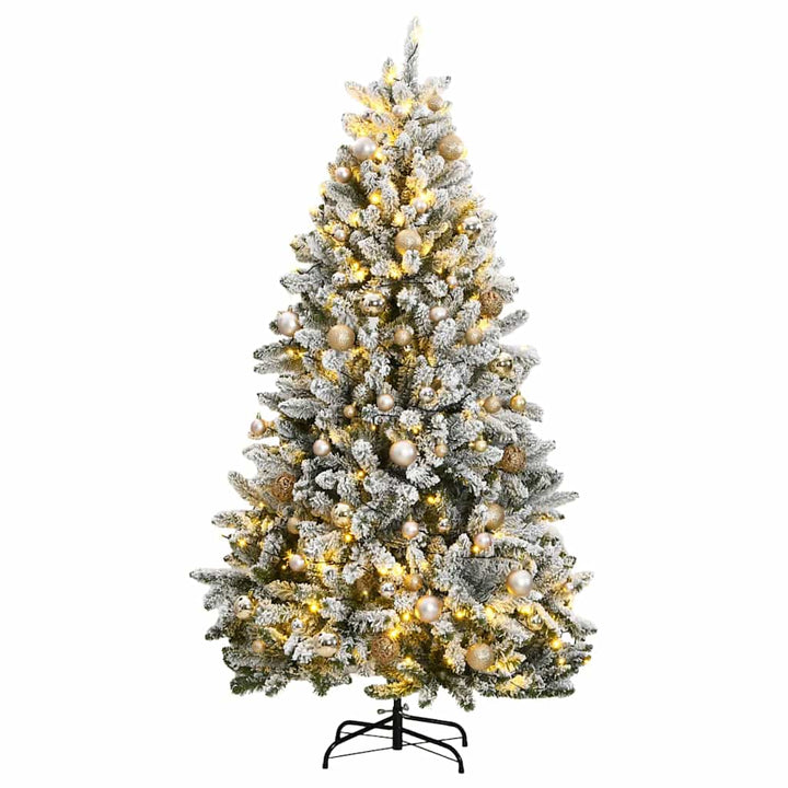 kunstigt juletræ 300 LED'er og kuglesæt hængslet 180 cm