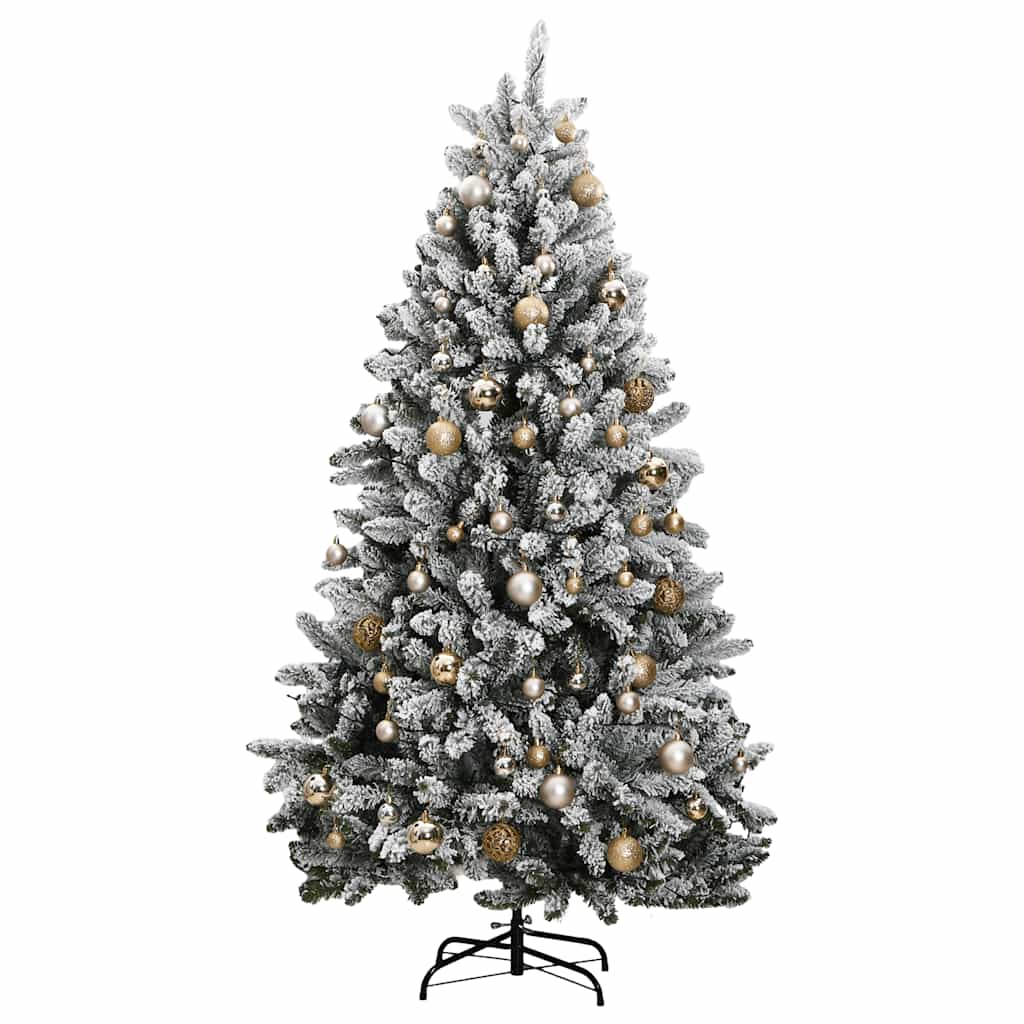 kunstigt juletræ 300 LED'er og kuglesæt hængslet 180 cm