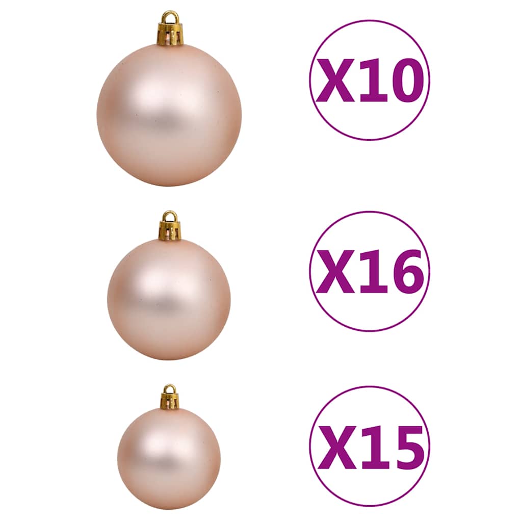 kunstigt juletræ 300 LED'er og kuglesæt hængslet 180 cm