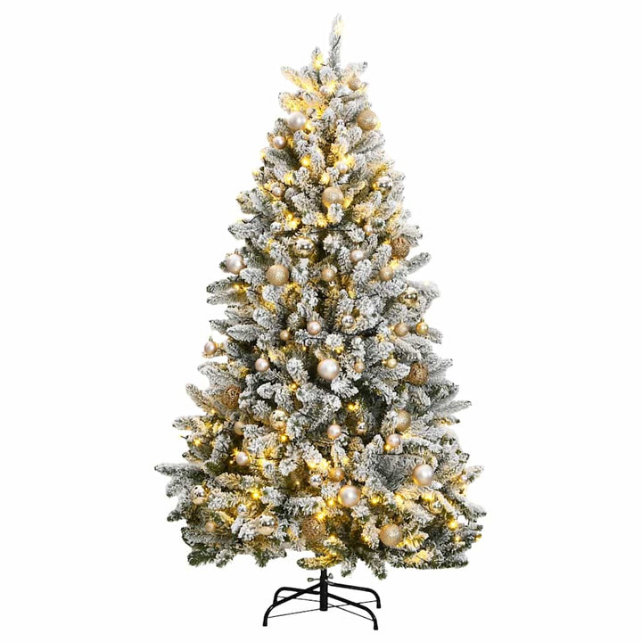kunstigt juletræ 300 LED'er og kuglesæt hængslet 210 cm