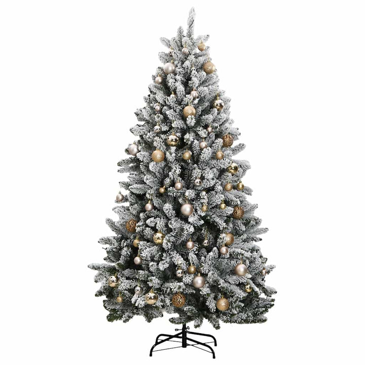 kunstigt juletræ 300 LED'er og kuglesæt hængslet 210 cm