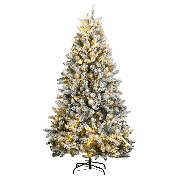kunstigt juletræ 300 LED'er og kuglesæt hængslet 240 cm