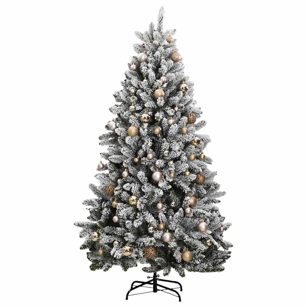 kunstigt juletræ 300 LED'er og kuglesæt hængslet 240 cm