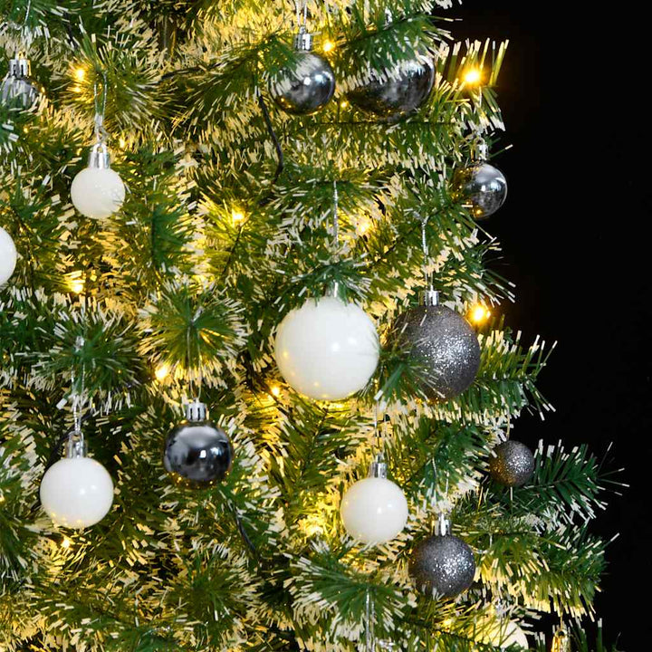 kunstigt juletræ med 300 LED'er + sne og kuglesæt 180 cm