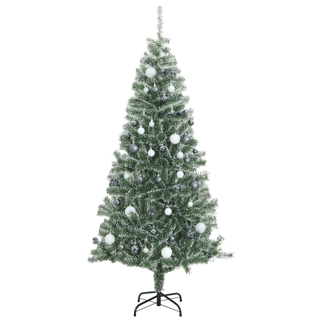 kunstigt juletræ med 300 LED'er + sne og kuglesæt 180 cm