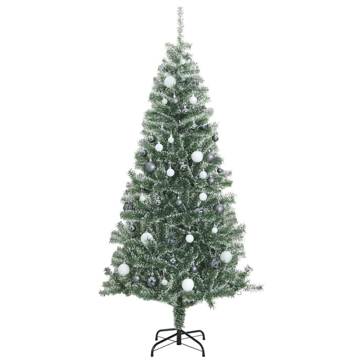 kunstigt juletræ med 300 LED'er + sne og kuglesæt 180 cm
