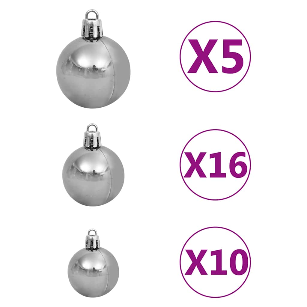 kunstigt juletræ med 300 LED'er + sne og kuglesæt 180 cm