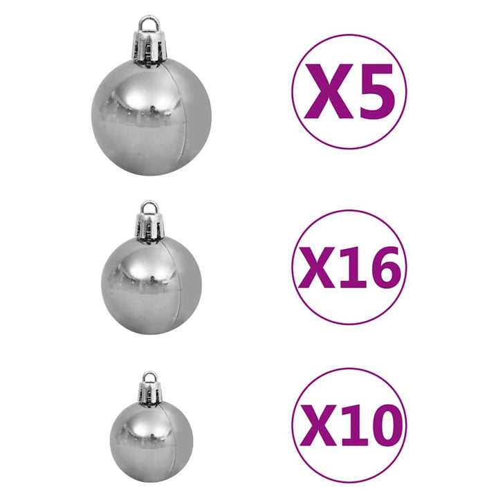 kunstigt juletræ med 300 LED'er + sne og kuglesæt 180 cm