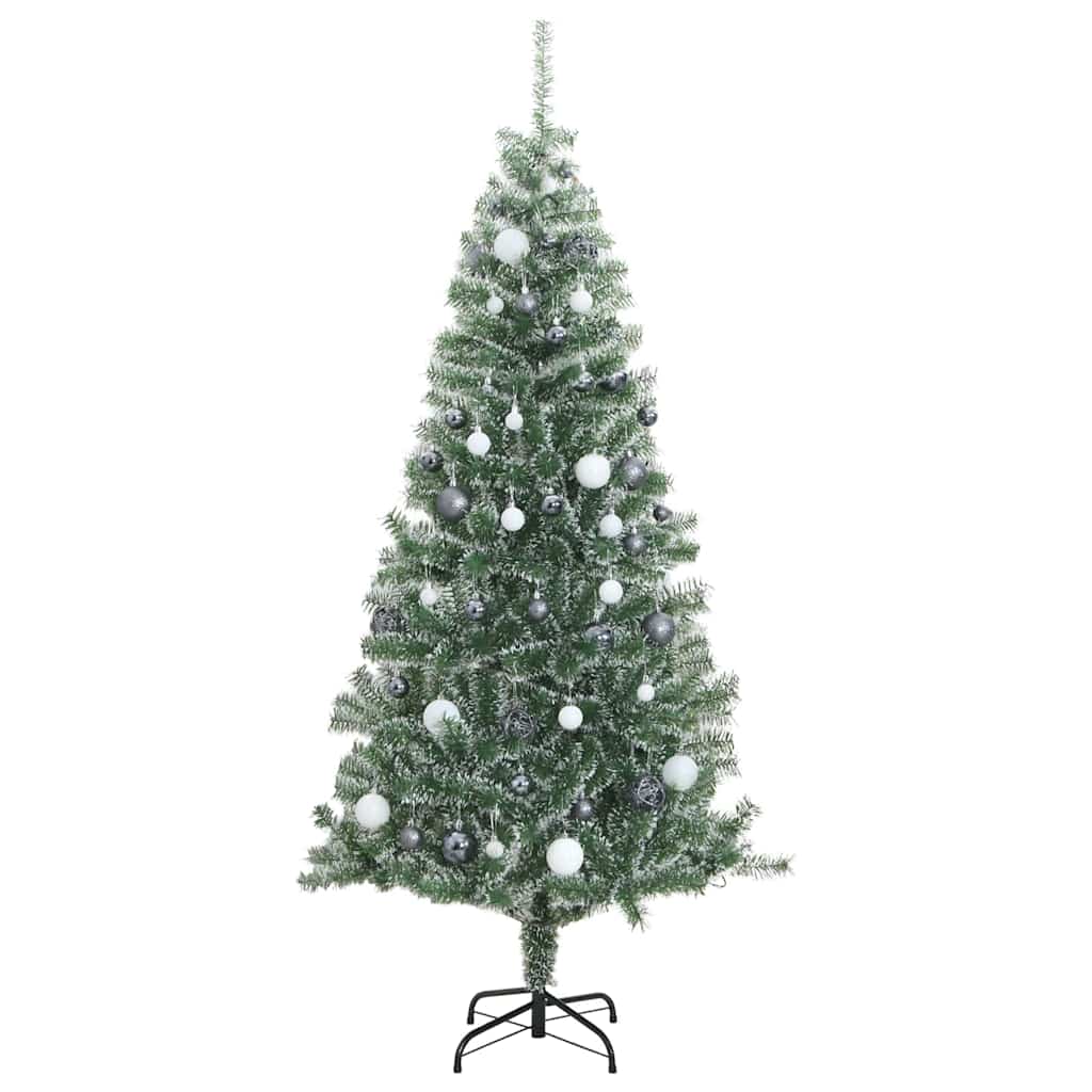 kunstigt juletræ med 300 LED'er + sne og kuglesæt 210 cm