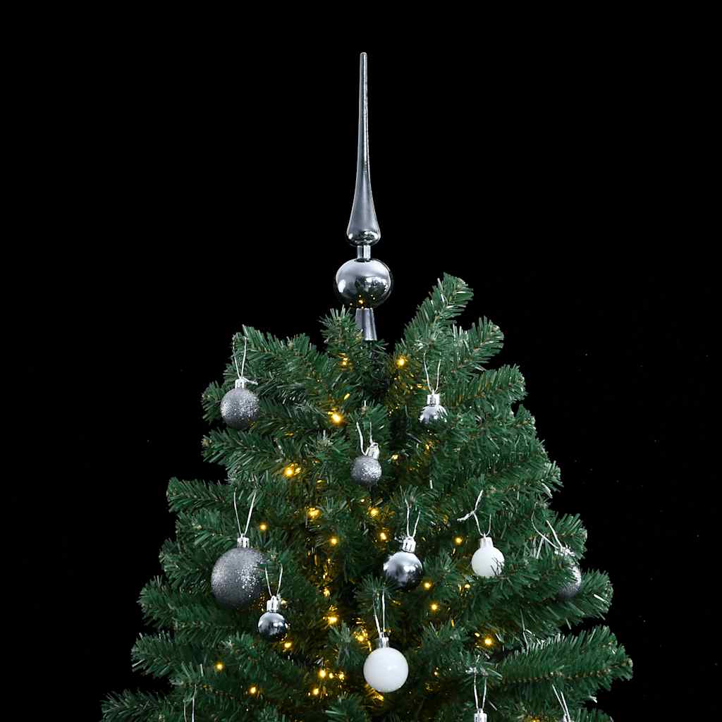 kunstigt juletræ 300 LED'er og kuglesæt hængslet 180 cm