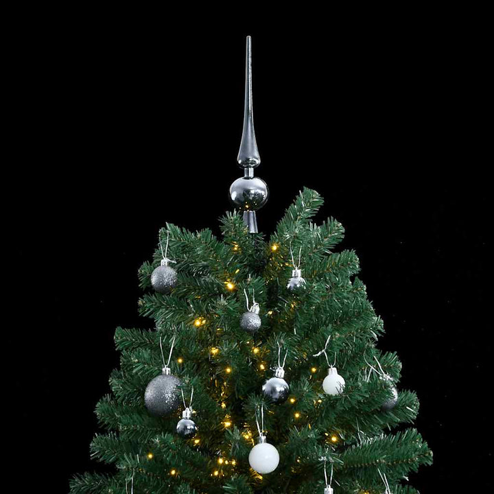 kunstigt juletræ 300 LED'er og kuglesæt hængslet 180 cm