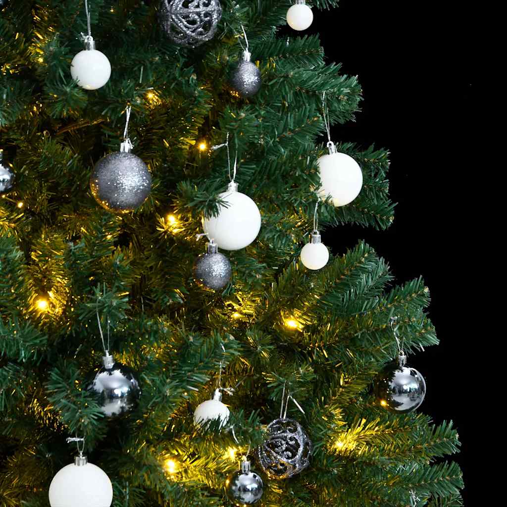 kunstigt juletræ 300 LED'er og kuglesæt hængslet 180 cm