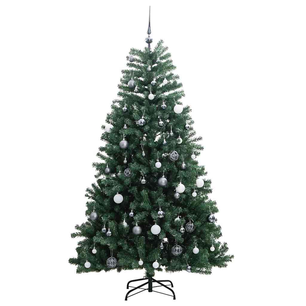 kunstigt juletræ 300 LED'er og kuglesæt hængslet 180 cm