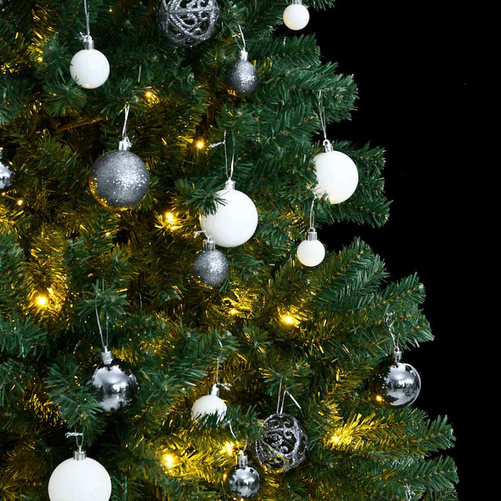kunstigt juletræ 300 LED'er og kuglesæt hængslet 210 cm