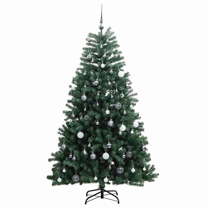 kunstigt juletræ 300 LED'er og kuglesæt hængslet 240 cm