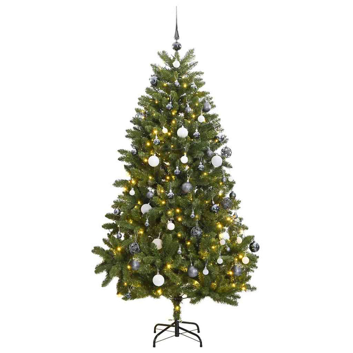 kunstigt juletræ 300 LED'er og kuglesæt hængslet 270 cm