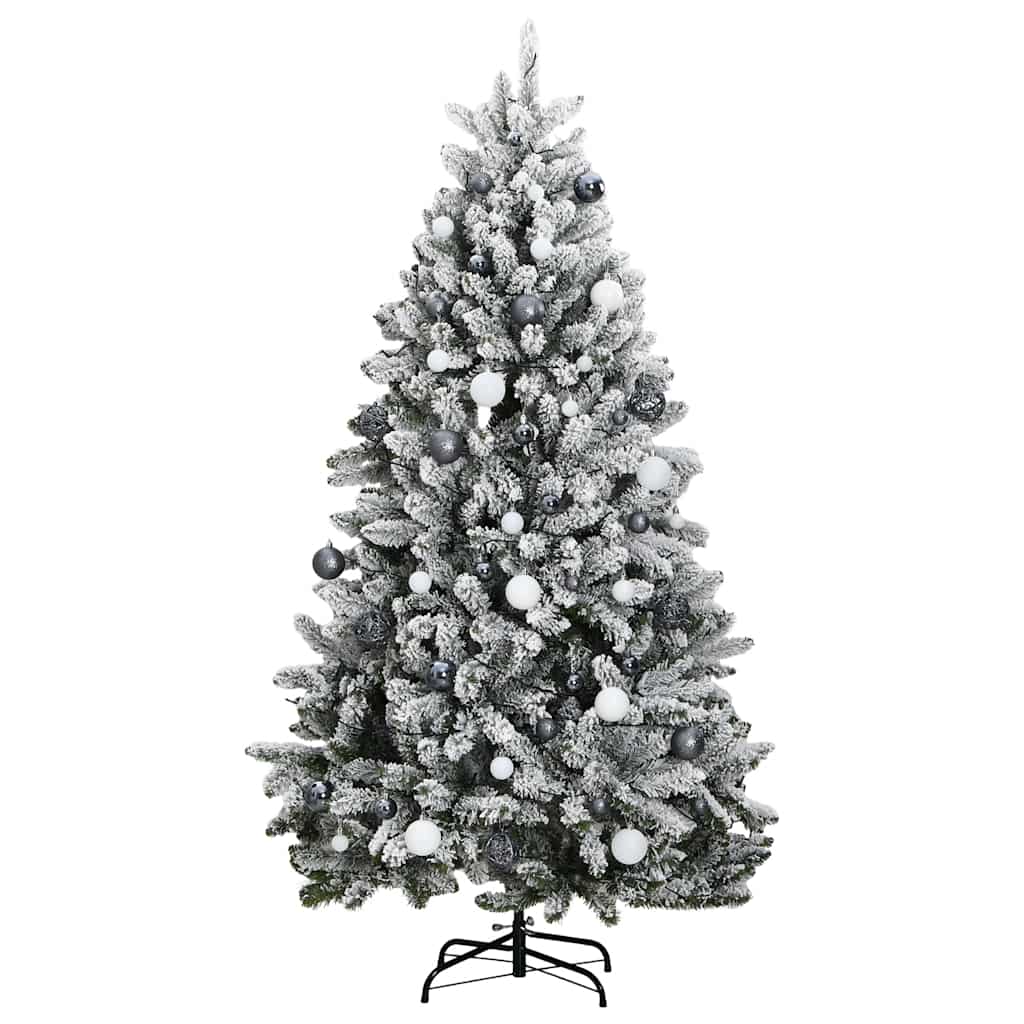 kunstigt juletræ 300 LED'er og kuglesæt hængslet 180 cm
