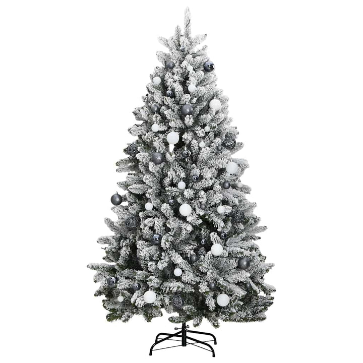 kunstigt juletræ 300 LED'er og kuglesæt hængslet 180 cm