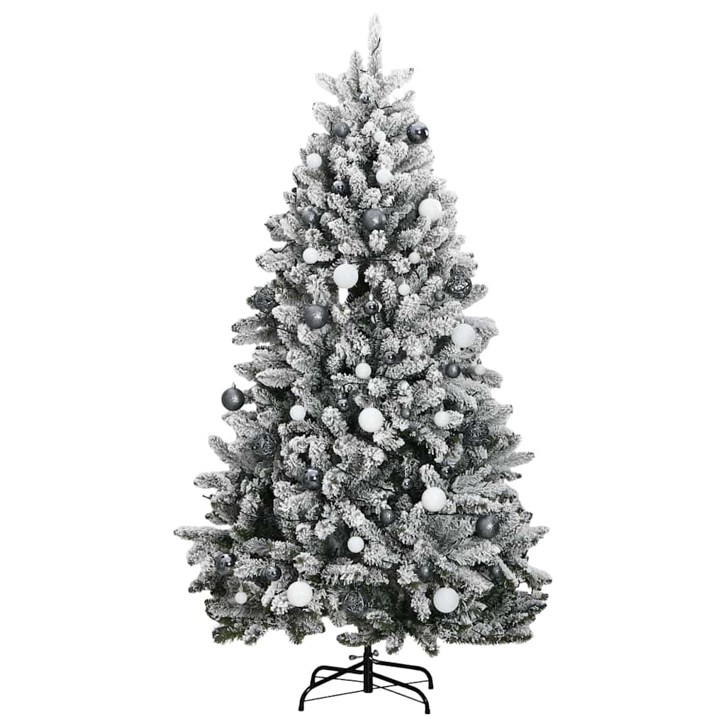 kunstigt juletræ 300 LED'er og kuglesæt hængslet 210 cm