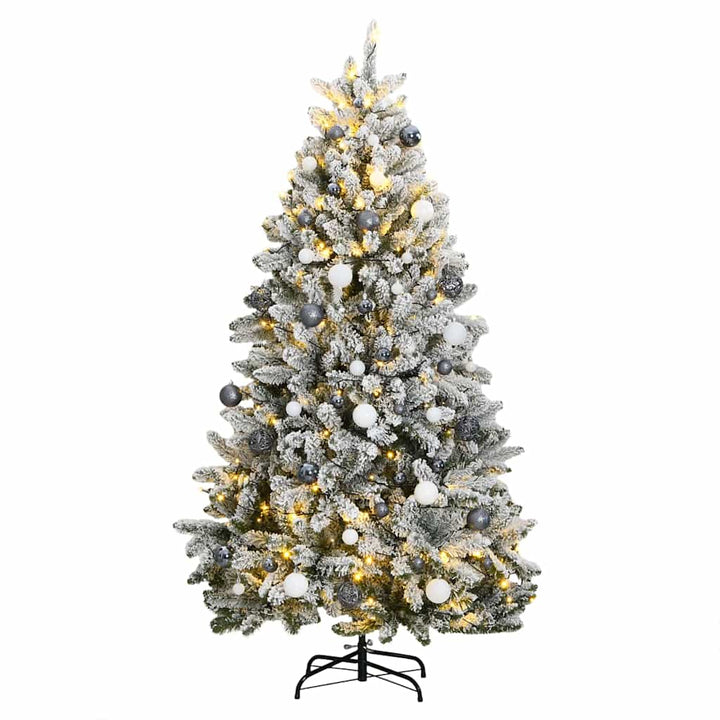 kunstigt juletræ 300 LED'er og kuglesæt hængslet 240 cm