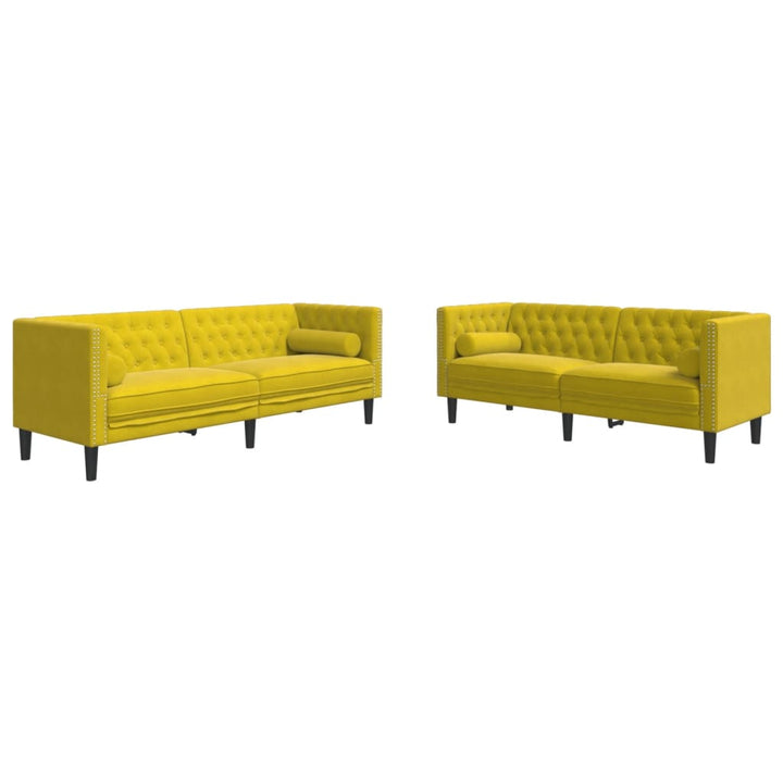 2-personers Chesterfield-sofasæt med puder fløjl gul