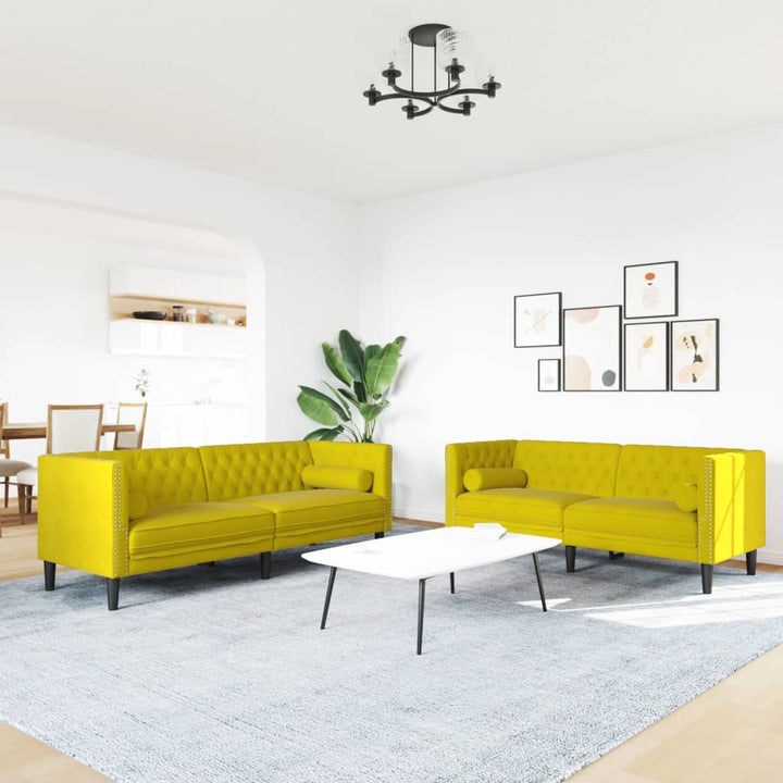 2-personers Chesterfield-sofasæt med puder fløjl gul