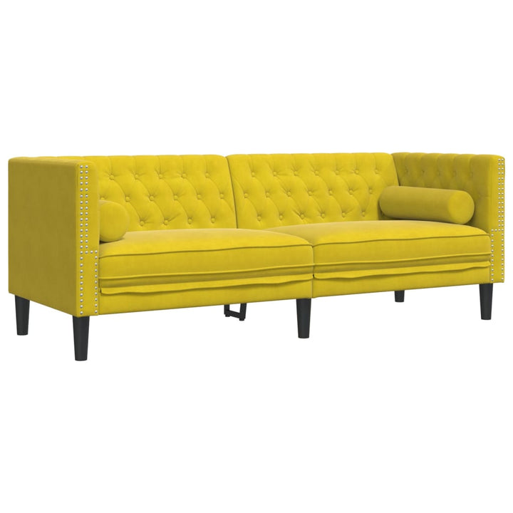 2-personers Chesterfield-sofasæt med puder fløjl gul