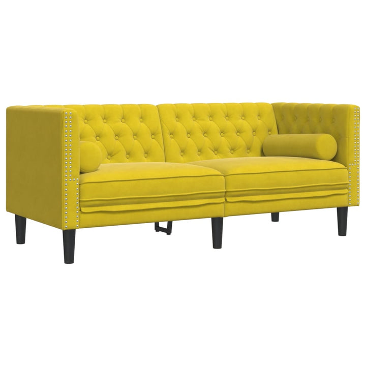 2-personers Chesterfield-sofasæt med puder fløjl gul