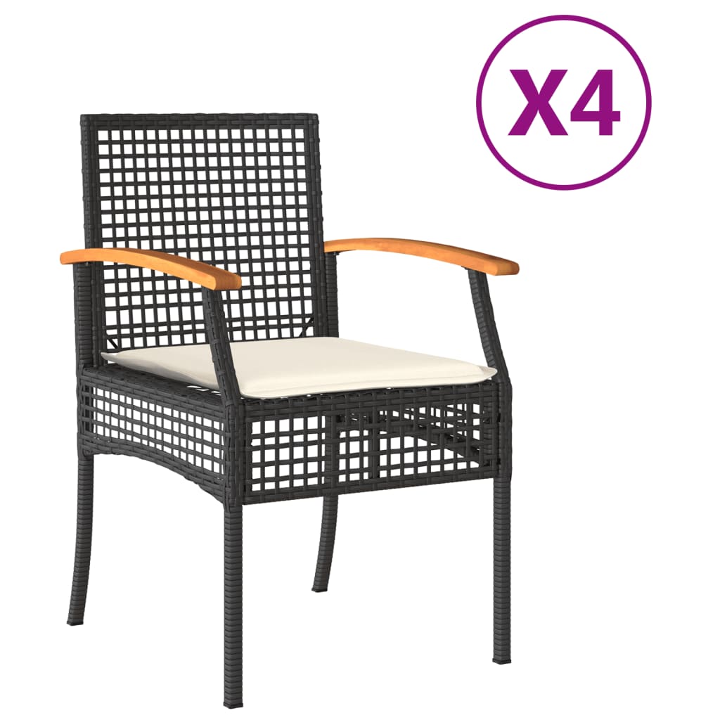 havestole 4 stk. med hynder polyrattan og akacietræ sort