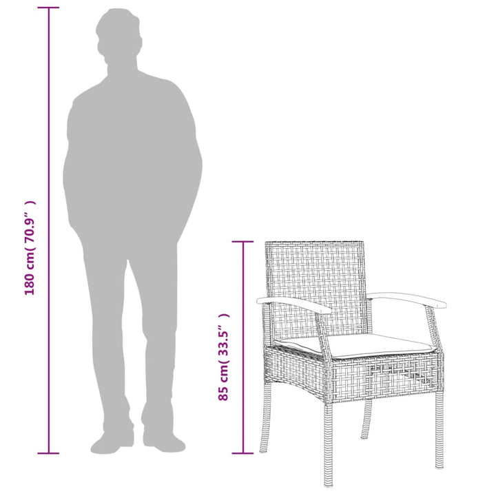 havestole 4 stk. med hynder polyrattan og akacietræ sort