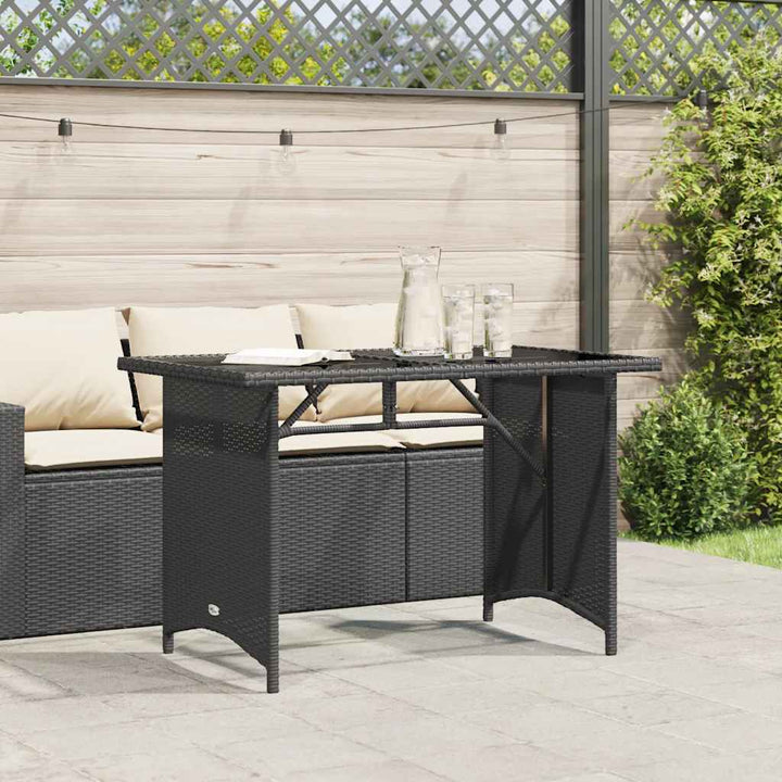 havebord med glastop 110x68x70 cm polyrattan sort