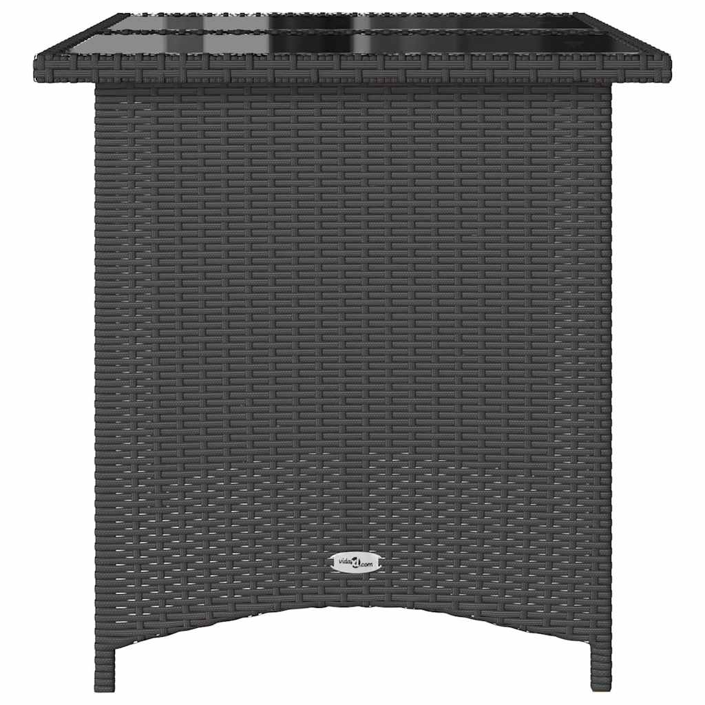 havebord med glastop 110x68x70 cm polyrattan sort