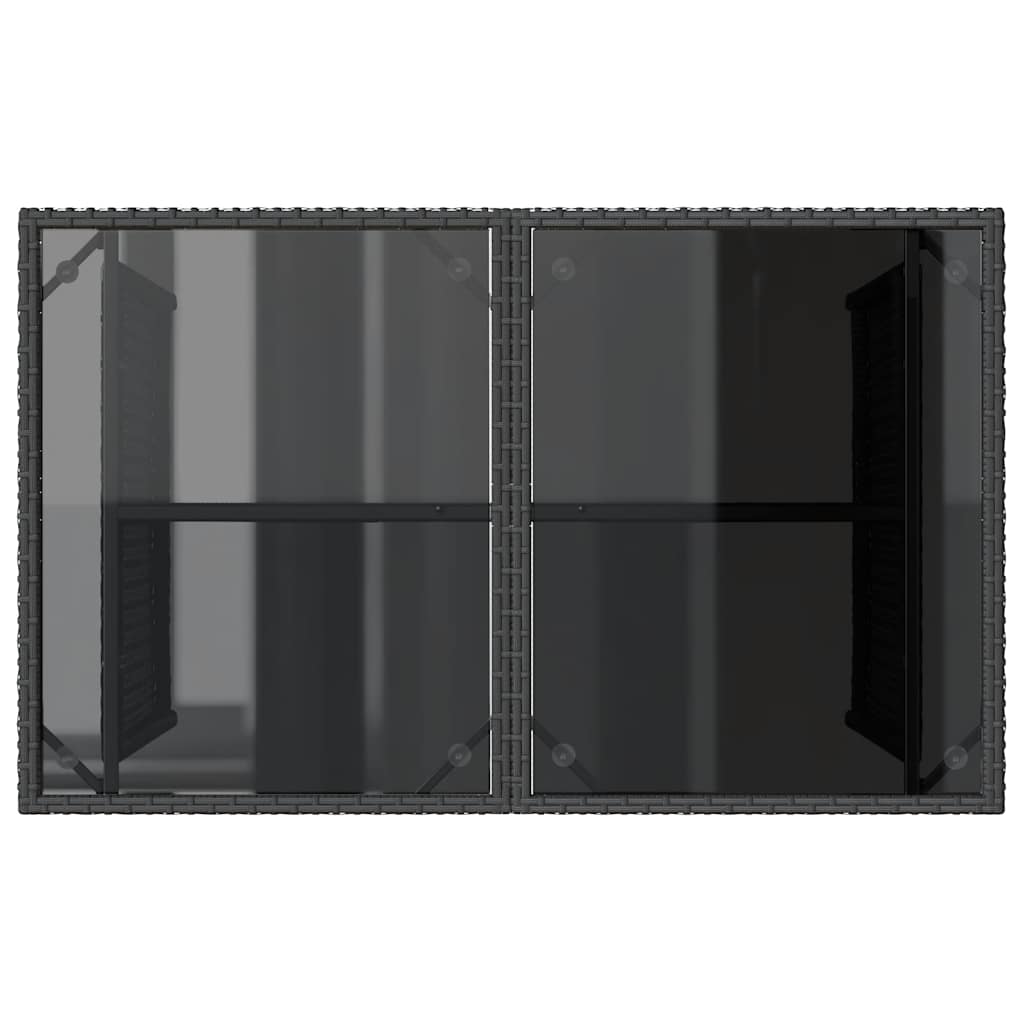 havebord med glastop 110x68x70 cm polyrattan sort