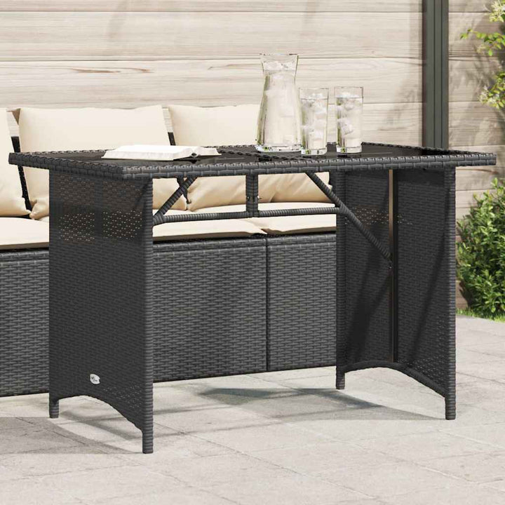 havebord med glastop 110x68x70 cm polyrattan sort