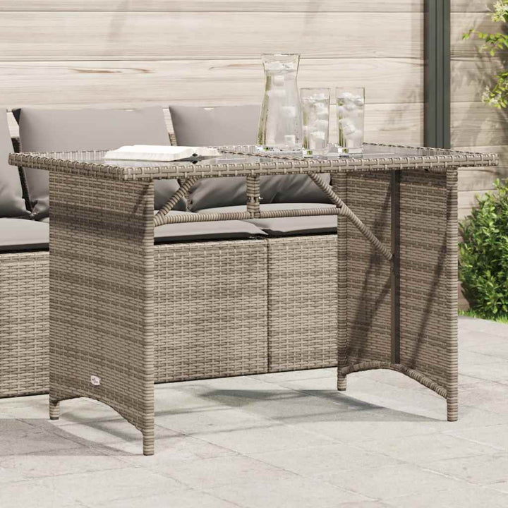 havebord med glastop 110x68x70 cm polyrattan grå