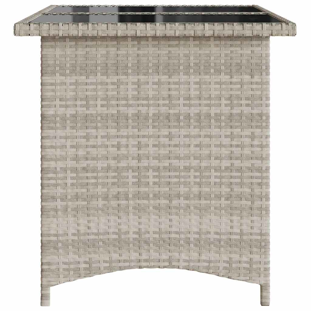 havebord med glastop 110x68x70 cm polyrattan lysegrå