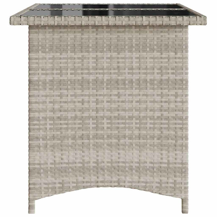 havebord med glastop 110x68x70 cm polyrattan lysegrå