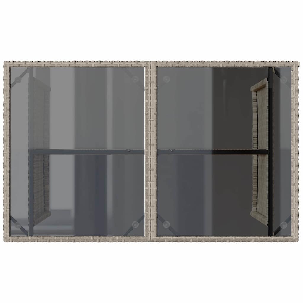 havebord med glastop 110x68x70 cm polyrattan lysegrå