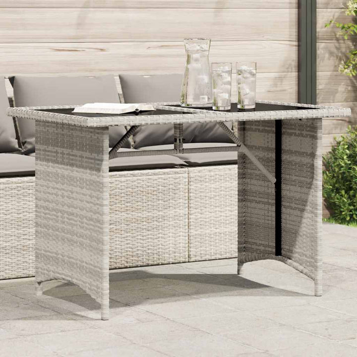 havebord med glastop 110x68x70 cm polyrattan lysegrå