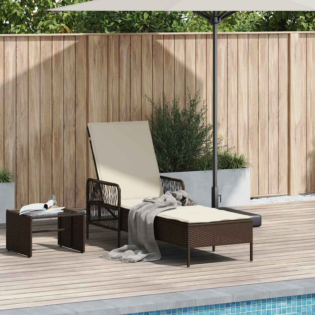 Liggestol med pude 1-person Brun 157 x 55 x 92cm polyrattan