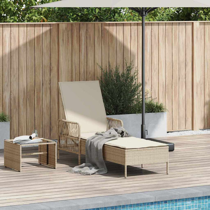 Liggestol med pude 1-person Beige 157 x 55 x 92cm polyrattan