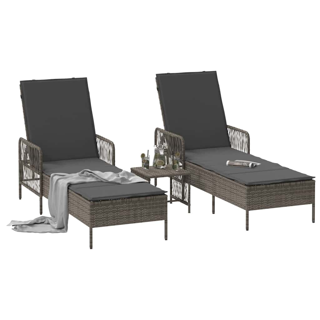 Liggestol med pude 2-person 2 pcs Grå 35 x 35 x 32cm polyrattan