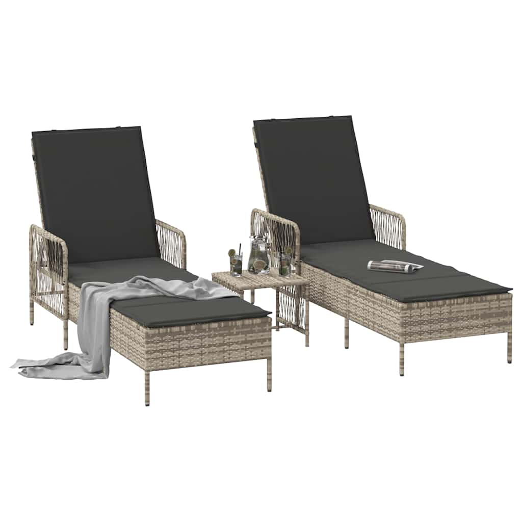 Liggestol med pude 2 pcs Lysegrå 35 x 35 x 32cm polyrattan