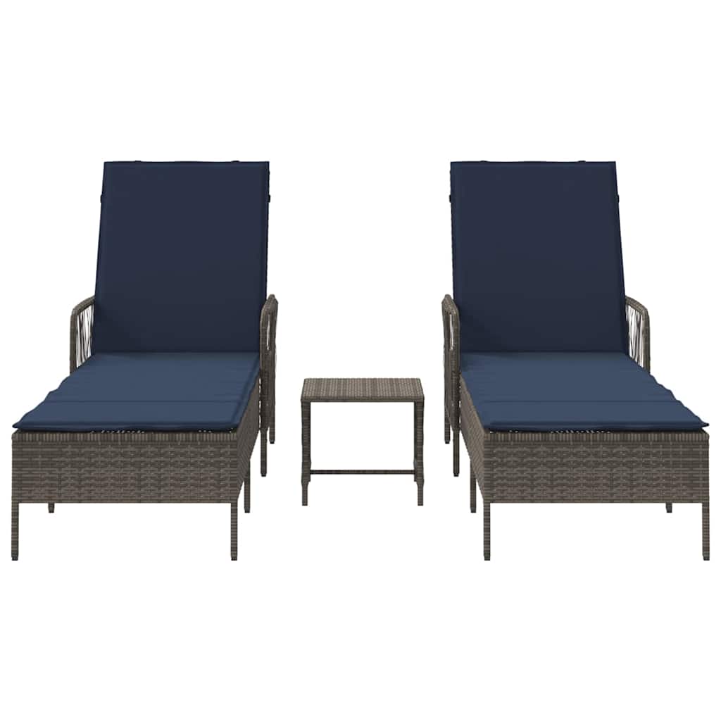 Liggestol med pude 2-person 2 pcs Grå 35 x 35 x 32cm polyrattan